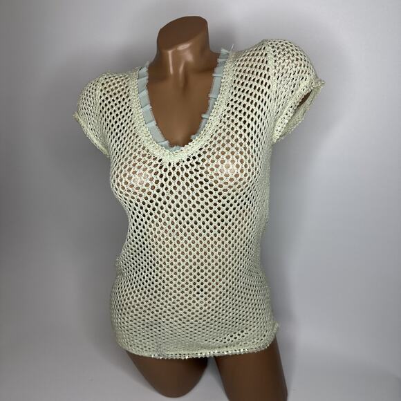 Rare Seafoam Mesh Net Top Mermaid Fairycore Whimsical Sheer Ruffle Y2K S Glitter - Picture 9 of 9